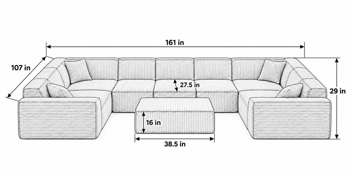 7 Seater U dimensions with ottoman