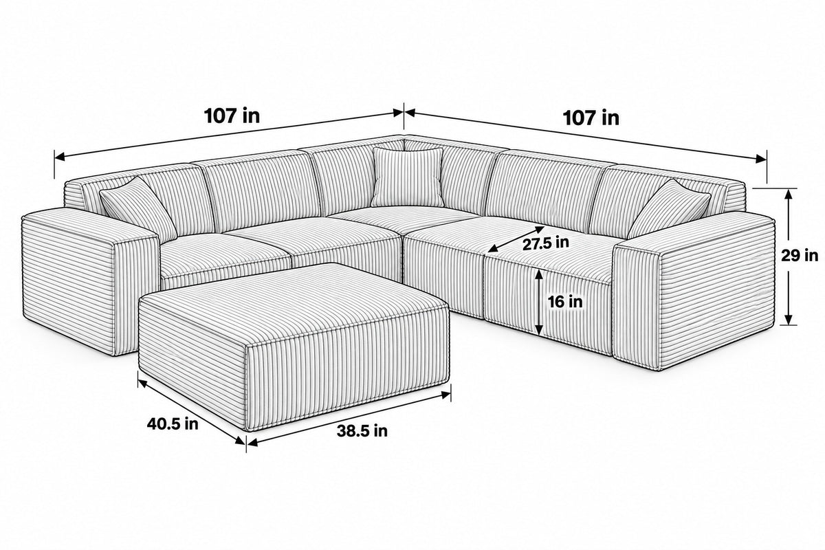 4 Seater with corner dimensions with ottoman