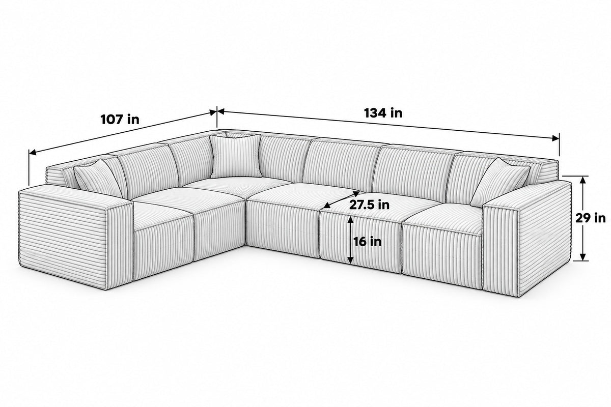 5 Seater with corner L dimensions