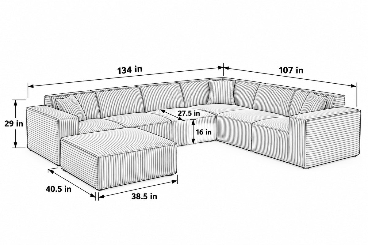 5 Seater with corner R dimensions with ottoman