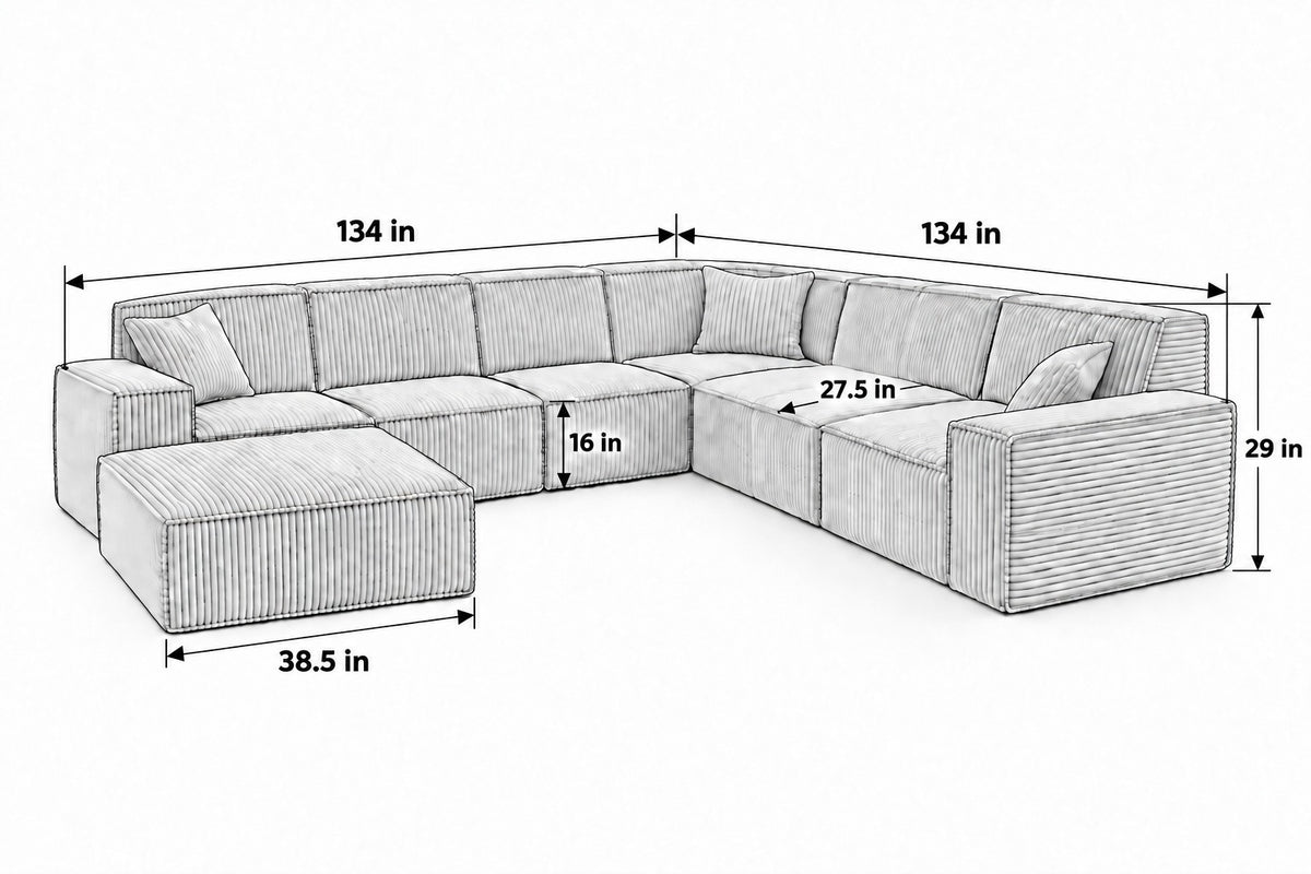 6 Seater with corner dimensions with ottoman
