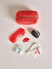 O'Cloudy Care Kit: sherpa pouch, upholstery brush, lint roller, safety cutter, sleep mask and socks