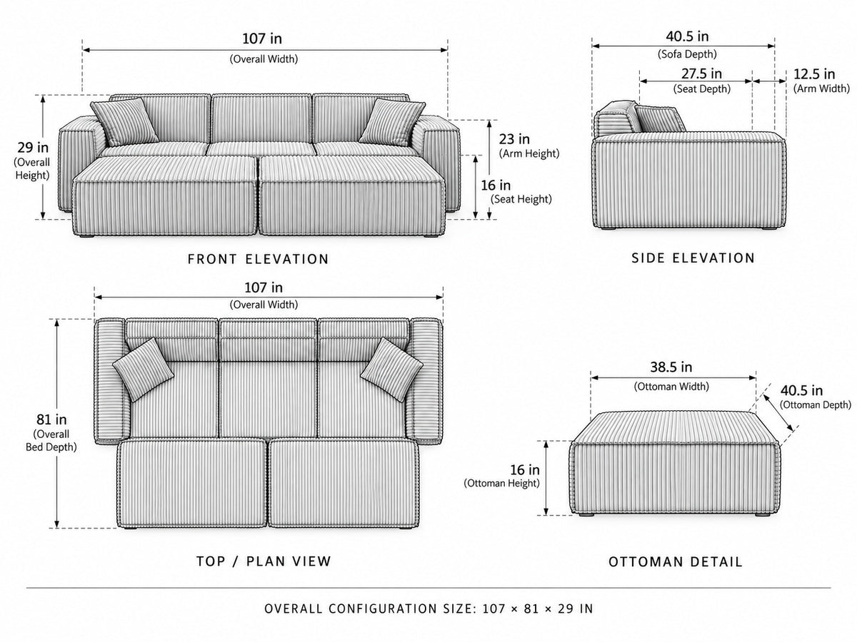 3 seater sofa bed dimensions