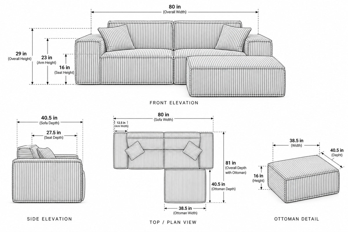 Domino Loveseat dimensions with ottoman